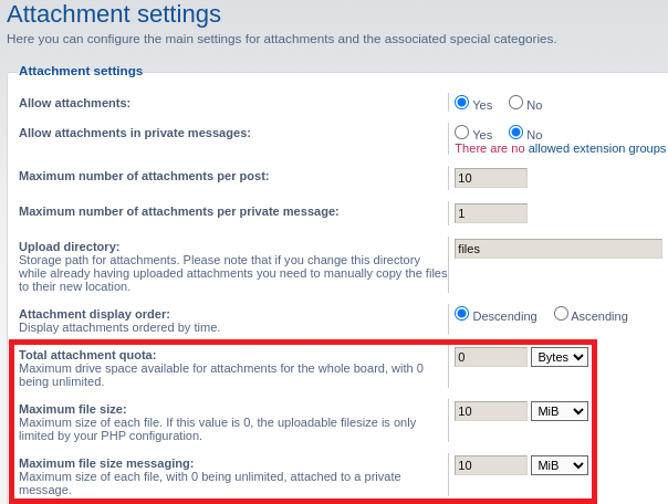 Attachment settings